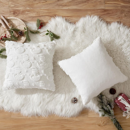 Christmas Pillow Covers 18X18 Inch Pure White Winter Pillow Covers Set of 2 Decorative Festival Soft Fluffy Snowman Pillowcases for Home Decors Couch Sofa Livingroom Bed