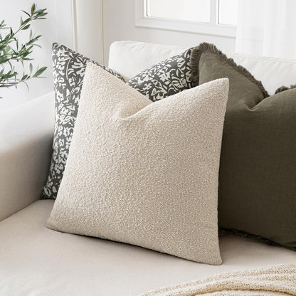 18X18 Inch Decorative Pillow Covers for Couch Bed Set of 2 Textured Boucle Neutral Throw Pillows Natural Beige Accent Solid Cushion Pillowcase Cozy Soft Sofa Livingroom Home Decor