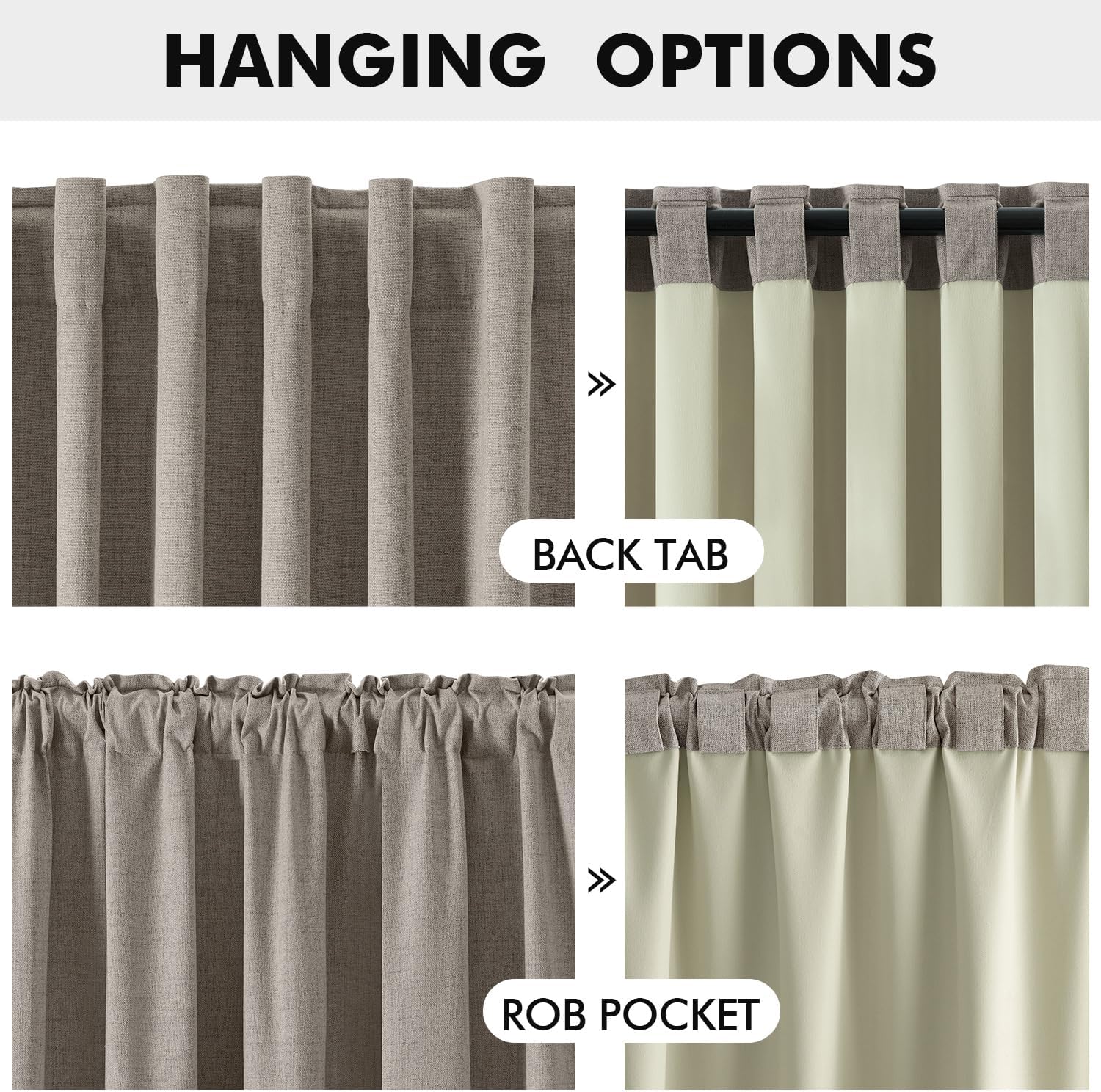100% Blackout Curtains for Bedroom, Linen Solid Luxury Decor Thermal Insulation Room Darkening Drapes for Living Room Nursery Back Tab Rod Pocket 42 X 84 Inches, 2 Panels,Linen