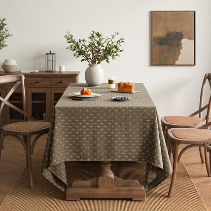 Taupe Linen Table Cloth Rectangle Tablecloth Waterproof Spillproof Cross-Star Textured Table Cloth, Decorative Rustic Farmhouse Style for Dining/Party/Buffet/Wedding,52X70 Inch