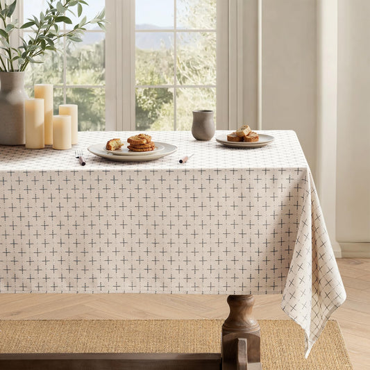 Natural Beige Linen Table Cloth Rectangle Tablecloth Waterproof Spillproof Cross-Star Textured Table Cloth, Decorative Rustic Farmhouse Style for Dining/Party/Buffet/Wedding,52X70 Inch