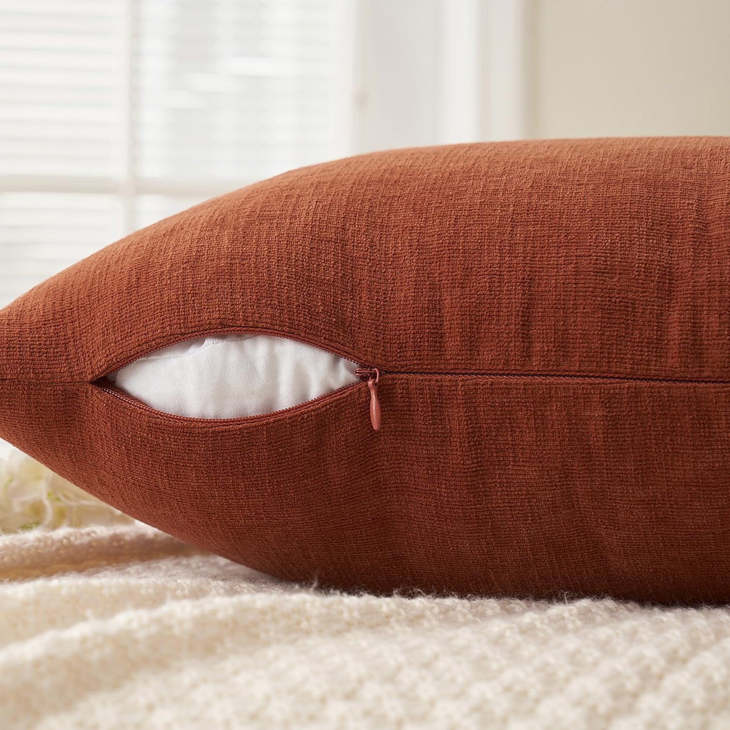 Pack of 2 Corduroy Decorative Throw Pillow Covers Bundle Pack of 2 Chenille Decorative Throw Pillow Covers 18X18 Inch Rust