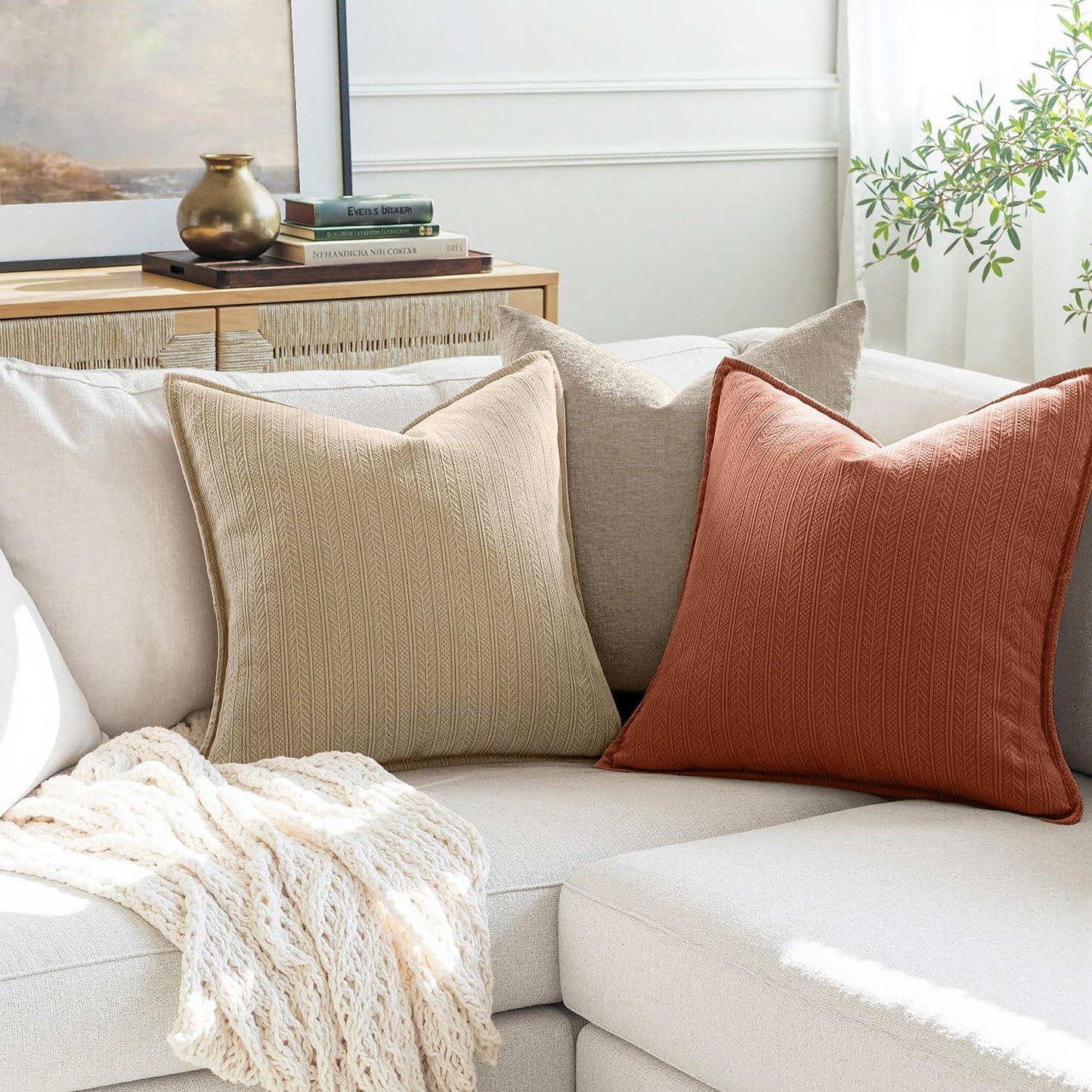 Pack of 2 Rust Decorative Pillow Covers 20X20 Soft Chenille Couch Throw Pillows Farmhouse Cushion Covers with Elegant Design for Home Decor Sofa Bedroom Living Room