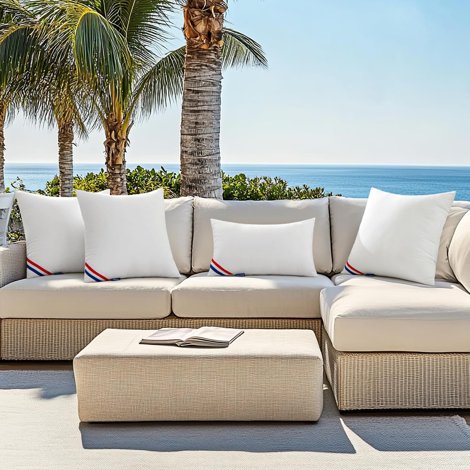 Outdoor Pillows Pack of 4 12X20 Inch Outdoor Pillow Inserts Waterproof Decorative Throw Pillow Inserts, Rectangle Water Resistant Pillow for Garden Couch Furniture