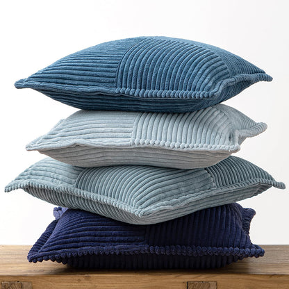 Dusty Blue Navy Throw Pillow Covers 18X18 Inch 4 Packs Soft Boho Decorative Gradient Series Pillow Cases Farmhouse Euro Cushion Covers for Couch Sofa Bed Corduroy Striped Home Decor