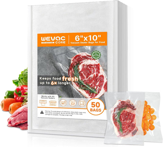 Vacuum Sealer Bags – 50 Count (6″×10″), Heavy-Duty Bpa-Free Food Storage Bags, Puncture-Resistant, Freezer & Sous Vide Safe, Compatible with All Vacuum Sealers