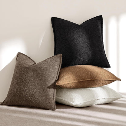 Pack of 2 Decorative Textured Boucle Throw Pillow Covers 18X18 Inch Brown Broadside Thick Boho Pillows for Farmhouse Accents Sofa Couch Bedroom Living Room Home Decor