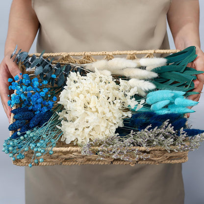 DIY Natural Dried Flower Set, Blue Large Package with Stem Flowers for Vases, Handmade Creative, Door Hanging Wreath, Table Centerpiece Mini Dried Flower Bouquet (Peacock Blue)