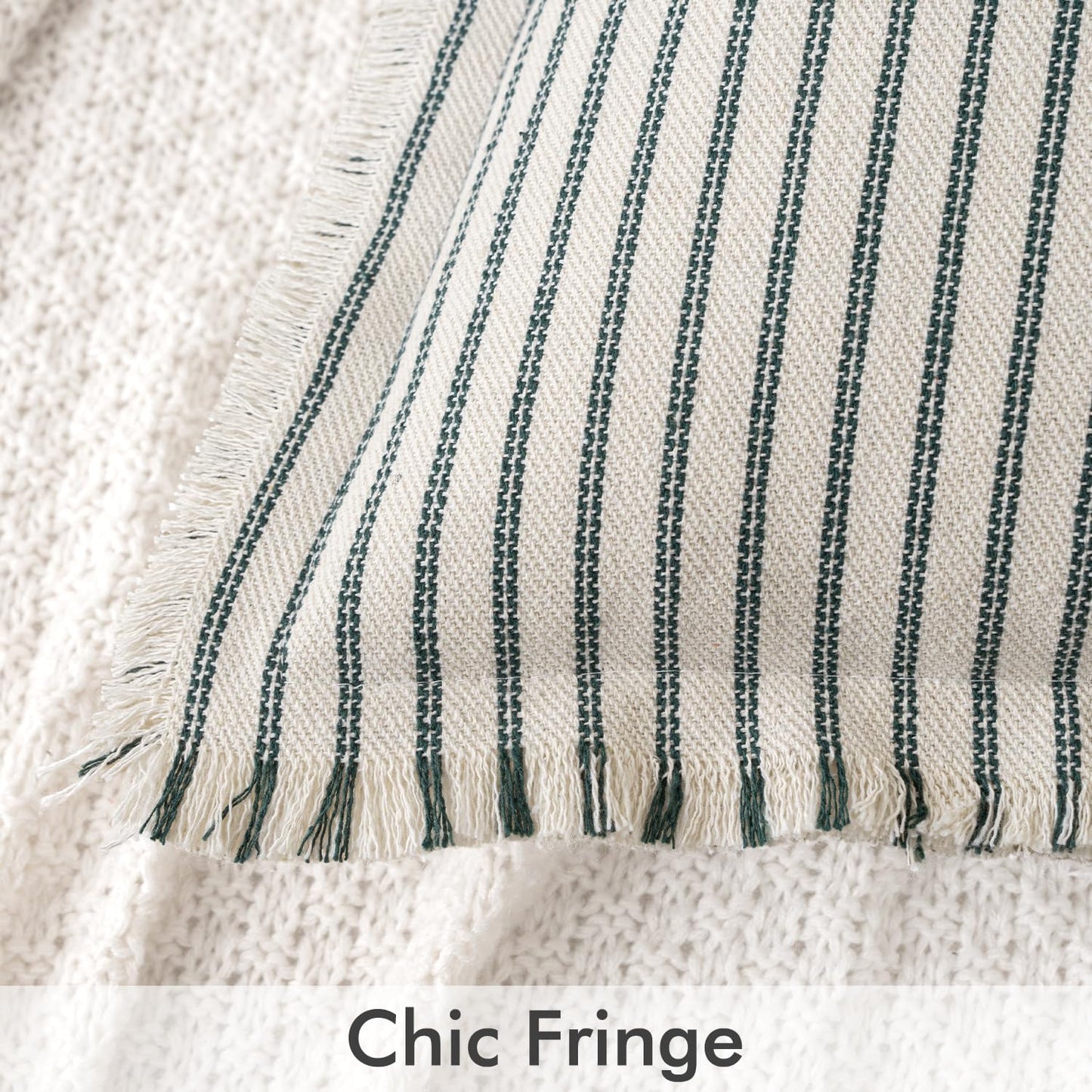 Pack of 2 Christmas Dark Green Pillow Covers 20X20 Inch Striped Farmhouse Couch Throw Pillow Covers with Fringe Chic Linen Decorative Cushion Covers for Sofa Living Room Bed Outdoor Home Decor