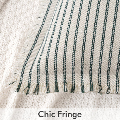 Pack of 2 Christmas Dark Green Pillow Covers 20X20 Inch Striped Farmhouse Couch Throw Pillow Covers with Fringe Chic Linen Decorative Cushion Covers for Sofa Living Room Bed Outdoor Home Decor