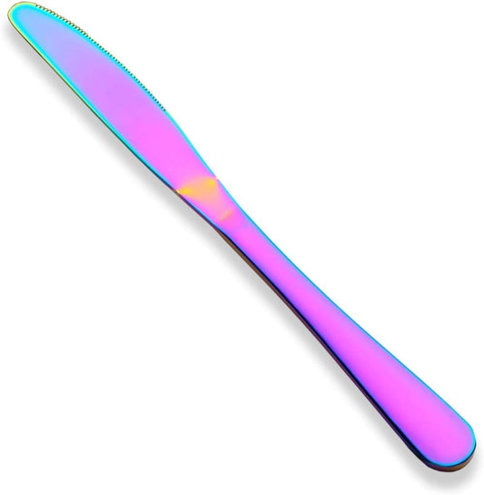 Set of 4 Rainbow Stainless Steel Dinner Knives with Titanium Plating - Colorful and Durable Table Cutlery, Dishwasher Safe