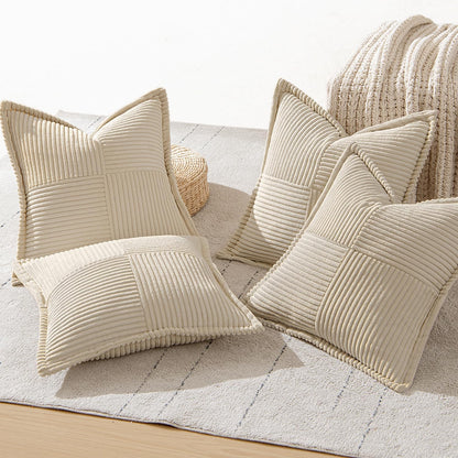 Beige Throw Pillow Covers 18X18 Inch 4 Packs Soft Boho Decorative Pillow Cases Accent Farmhouse Corduroy Patchwork Cushion Cases with Invisible Zipper for Couch Sofa Bed Home Decor