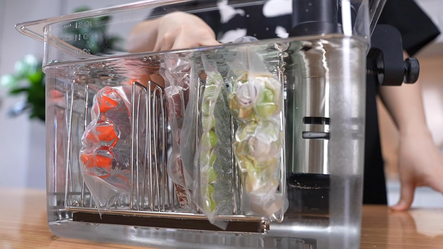 Sous Vide Container with Universal Silicone Lid and Sous Vide Rack and Container Sleeve Compatible with Anova All Models,Breville Joule, Instant Pot Sous Vide Cooker (KIT-TY-GJ)