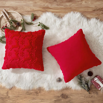Christmas Reindeer and Snowflakes Pillow Covers 18X18 Inch Red Throw Pillows Set of 2 Decorative Festival Soft Fluffy Winter Pillow Covers for Home Decors Couch Sofa Livingroom Bed