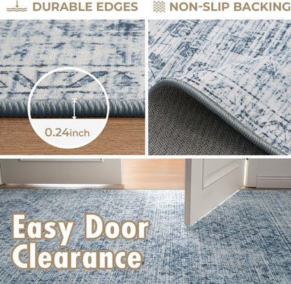 2X3 Washable Entry Rug Door Mat Indoor Entrance, Small Rug for Kitchen Bathroom Bedroom, Non-Slip Stain Resistant Throw Carpet Boho Entryway Decor, Blue