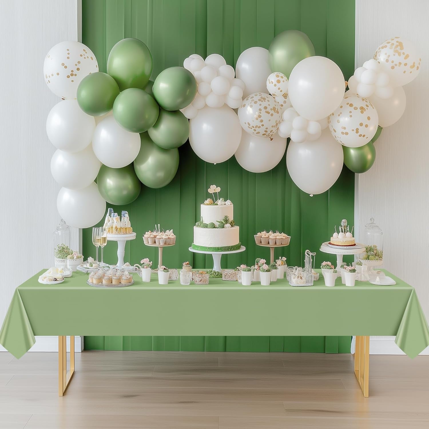 Set of 4 Dark Green Rectangle Tablecloths, 54x72" Solid Color Waterproof and Spillproof Disposable Plastic Covers, Durable Table Linens for Dining, Buffets, Picnics, and Outdoor Events