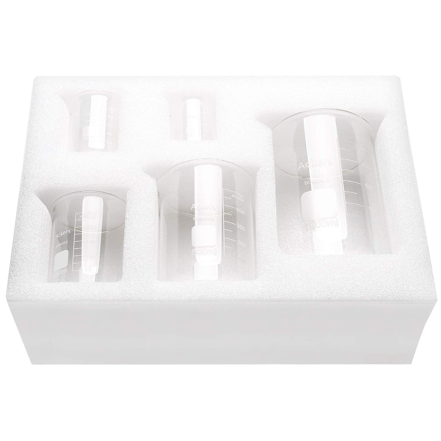 Ackers Boro3.3，Griffin Low Form Scientific Glass Beaker Set-50Ml,100Ml,250Ml,500Ml,1000 Ml (Pack of 5)