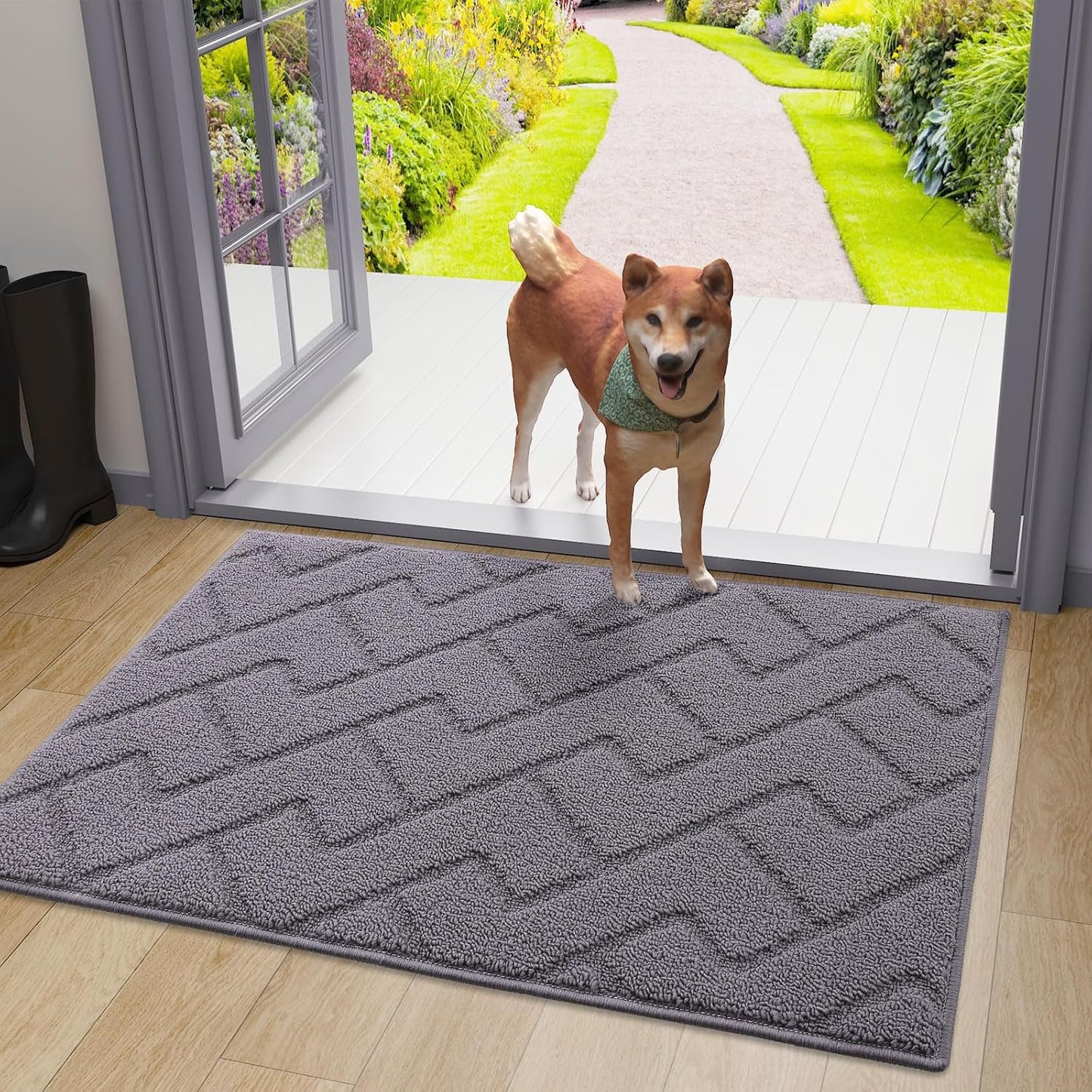 Indoor Door Mat, 32X20, Dirt Resistant and Absorbent, Sturdy Non-Slip Rubber Backing, Easy to Clean, Washable Low-Profile Doormat for Entryway, Grey