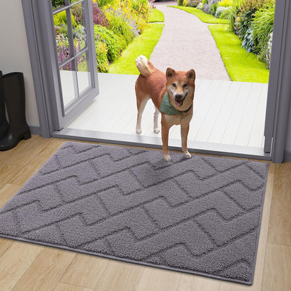 Indoor Door Mat, 32X20, Dirt Resistant and Absorbent, Sturdy Non-Slip Rubber Backing, Easy to Clean, Washable Low-Profile Doormat for Entryway, Grey