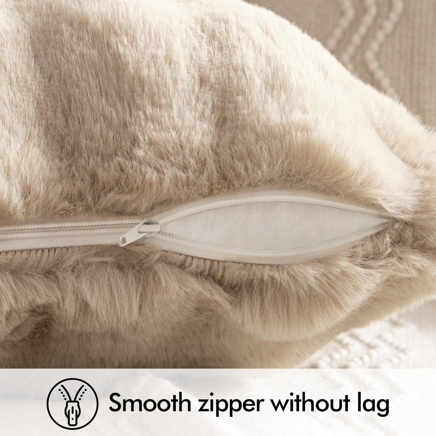 Pack of 2 Decorative Pillow Covers Thick Soft Plush Faux Fur Throw Pillows Luxury Home Decor for Couch Bedroom Living Room Sofa,20X20 Inch Khaki