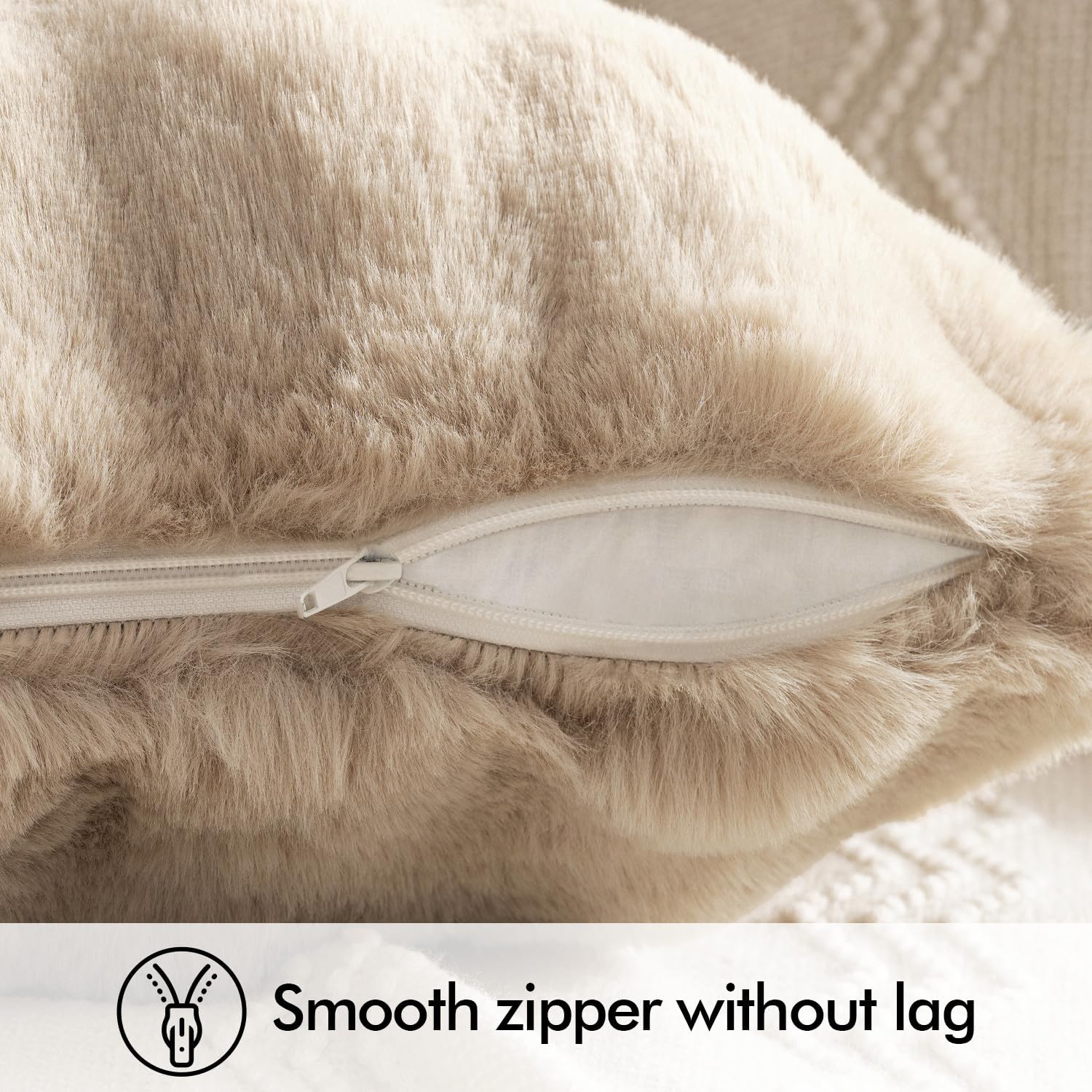 Pack of 2 Decorative Pillow Covers Thick Soft Plush Faux Fur Throw Pillows Luxury Home Decor for Couch Bedroom Living Room Sofa,20X20 Inch Khaki