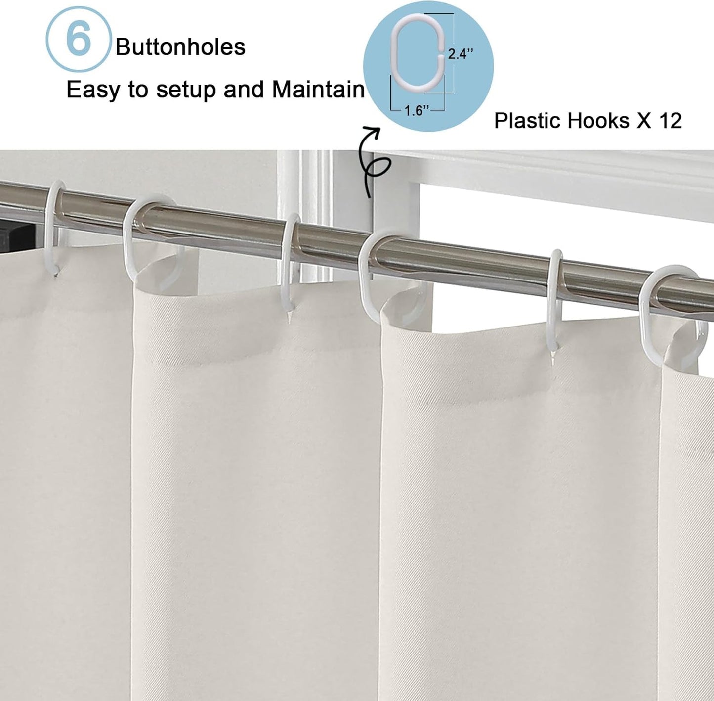 Jack Ivory Stall Small Shower Curtain 36X72 Inches, Solid Faux Denim Fabric Shower Curtain for Bathroom, Soft Airy Hotel Spa Quality with 12 Plastic Hooks, 36" W X 72" L, Ivory