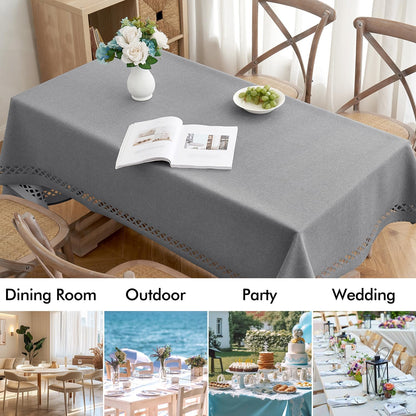 Light Grey Thick Polyester Linen Rectangle Tablecloth Decorative Cutouts Waterproof Stain and Wrinkle Resistant Table Cloth Table Cover for Dining Party Buffet Camping Wedding, 52 X 70 Inch