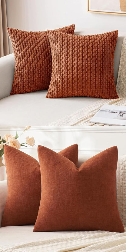 Pack of 2 Corduroy Decorative Throw Pillow Covers Bundle Pack of 2 Chenille Decorative Throw Pillow Covers 18X18 Inch Rust
