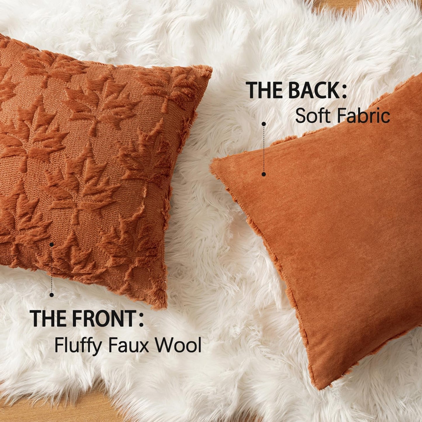 Fall Throw Pillow Covers 18X18 Rust Set of 2 Thanksgiving Autumn Decorative Hollow Maple Leaf Pattern Accent Pillow Covers Soft Plush Faux Wool for Outdoor Porch Home Decor Holiday Bedroom