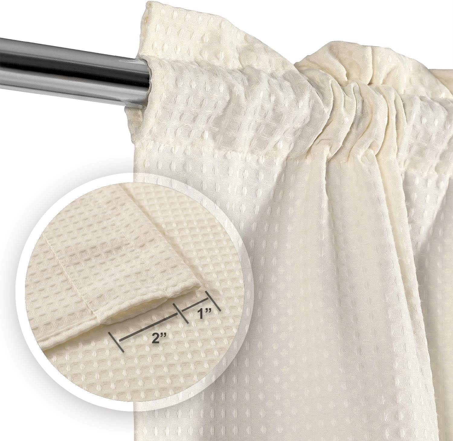 Waffle Weave Half Window Tier Curtains: RV Curtain with 24 Inch Short Length for Small Window in Kitchen & Bathroom, Waterproof and Washable - Cream, W36 Inch X L24 Inch for Each Panel, Set of 2
