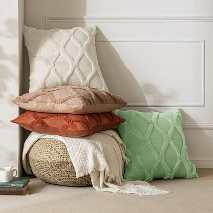 Spring Decorative Throw Pillow Covers Beige 18X18 Inch Set of 2, Soft Plush Faux Wool Couch Cushion Covers Farmhouse Throw Pillows for Couch Bed Sofa Living Room