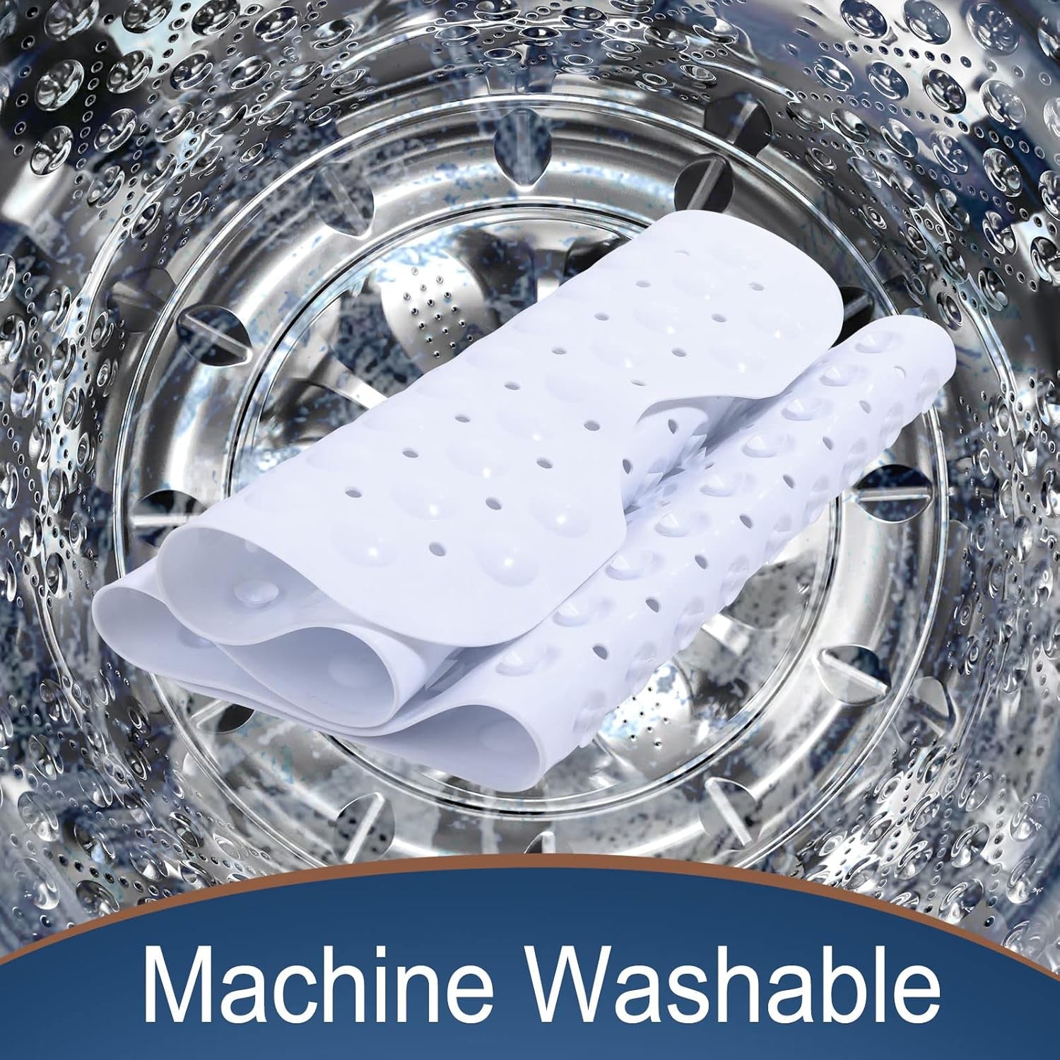 Original Bathtub Mat Non Slip, Extra Long Mat for Tub with Big Suction Cups and Drain Holes, Machine Washable Tub Shower Mats for Bathroom 16 X 40 Inches, Phthalate Latex Free, White