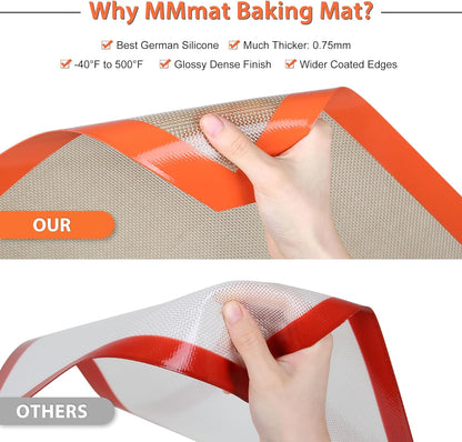 Silicone Baking Mats - Best German Silicone, Non Slip Baking Sheet, Non Stick Reusable Silicone Mats for Baking, Food Grade Oven Liner, Counter Mat, Set of 6