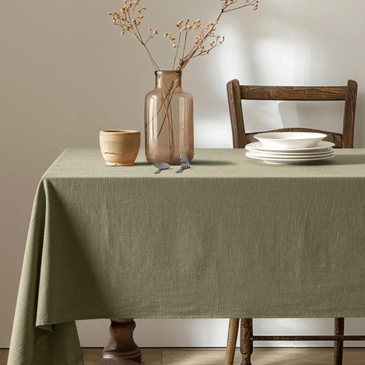 Linen Cotton Blend Tablecloth Rectangle, Luxury Waterproof Stain Resistant Durable Farmhouse Oblong Table Cloth for Dining Party Weddings Birthday Events Boho Decor, 52 X 84 Inch, Olive Green