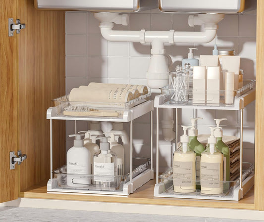 2-Tier Pull Out under Sink Organizers for Kitchen, Bathroom, Pantry, Counter Top or Cabinet Organizer, Pack of 2