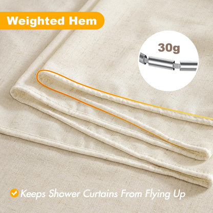 Linen Shower Curtain with 12 Metal Hooks Washable Country Boho Farmhouse Heavy Buttonhole Fabric Shower Curtain Set Thick Cloth Neutral Waterproof Curtains for Bathroom W72*L72, Natural