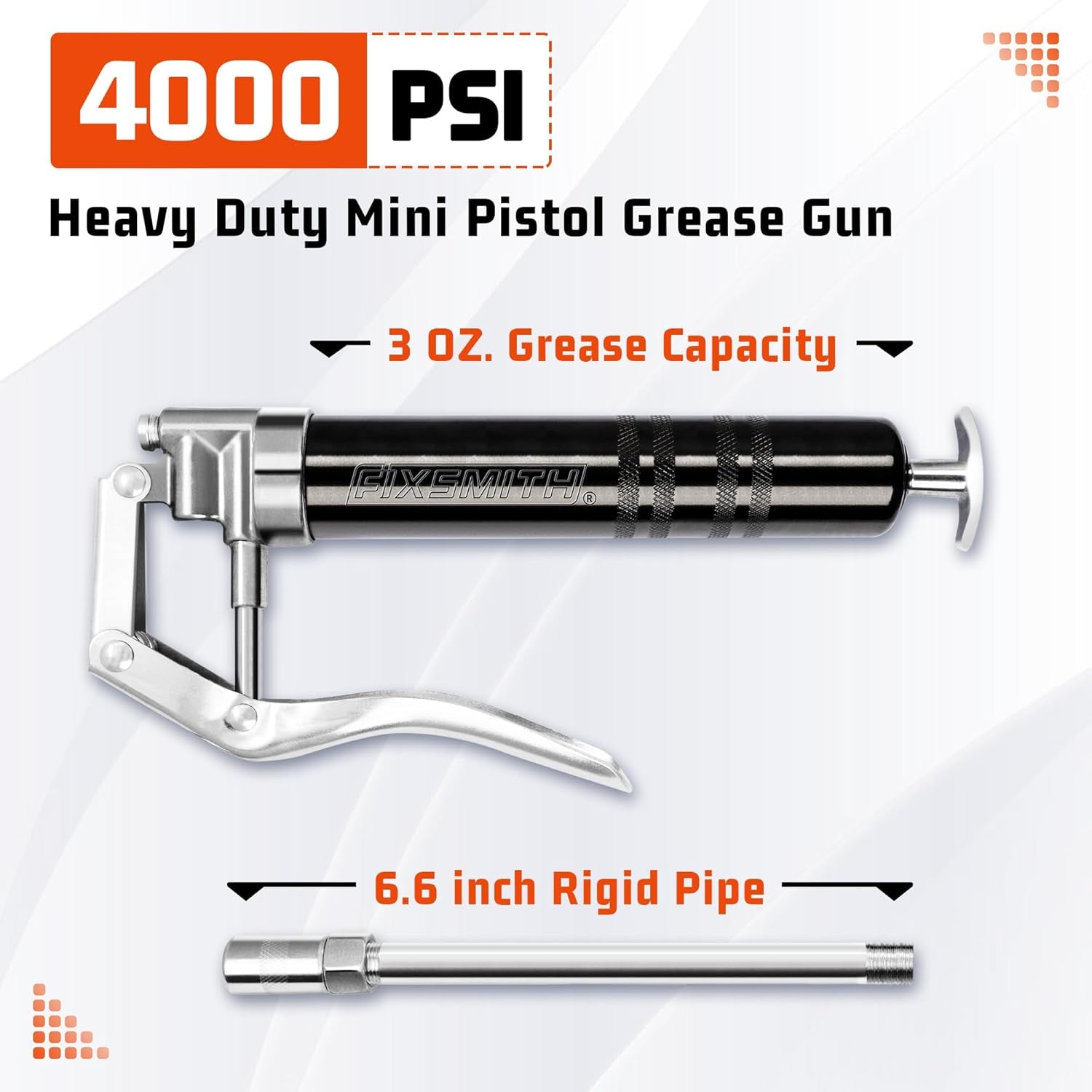 Mini Grease Gun, Small Pistol Grip Grease Gun, Design for 3Oz Cartridges. with 6.6 Inch Rigid Extension Pipe, 3-Way Loading, 4000 PSI Max Pressure