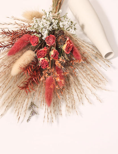 Dried Flowers with Vase,Dried Pampas Grass Bouquet, Wedding Table Decor, Boho Home Decor, Fall Wedding Decorations, Farmhouse Party Table Centrepieces. (Fall)