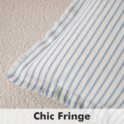 Pack of 2 Light Blue Pillow Covers 20X20 Inch Striped Farmhouse Couch Spring Throw Pillow Covers with Fringe Chic Cotton Decorative Cushion Covers for Sofa Living Room Bed Outdoor Home Decor