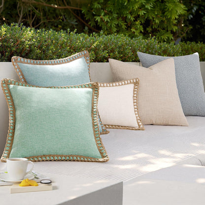 Pack of 2 Decorative Throw Pillow Covers Modern Farmhouse Outdoor Summer Pillow Covers Neutral Linen Burlap Pillowcases Cushions for Couch Bed Living Room Sofa, Light Blue 18 X 18 Inches