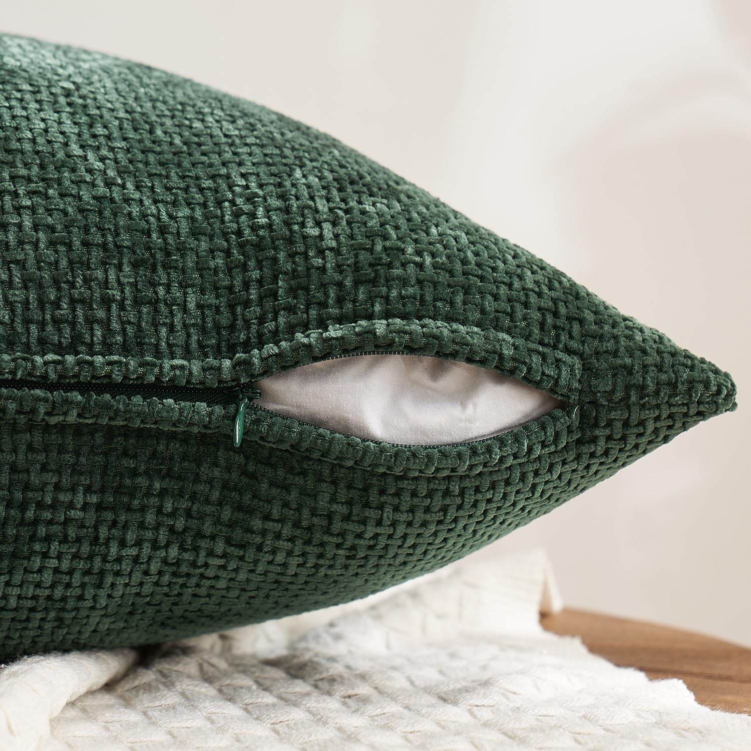 Christmas Green Pack of 4 Couch Throw Pillow Covers 18X18 Inch Soft Decorative Chenille Pillow Covers Farmhouse Accent Cushion Covers for Boho Home Decor Sofa Bedroom Living Room