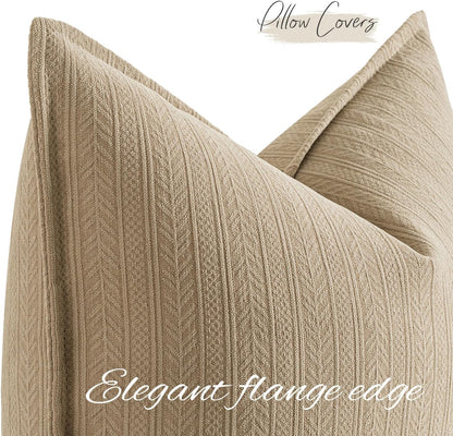 20X20 Inch Oatmeal Decorative Couch Pillow Covers Set of 2 Chenille Throw Pillow Covers Farmhouse Cushion Cases with Elegant Design for Home Decor Sofa Bedroom Living Room