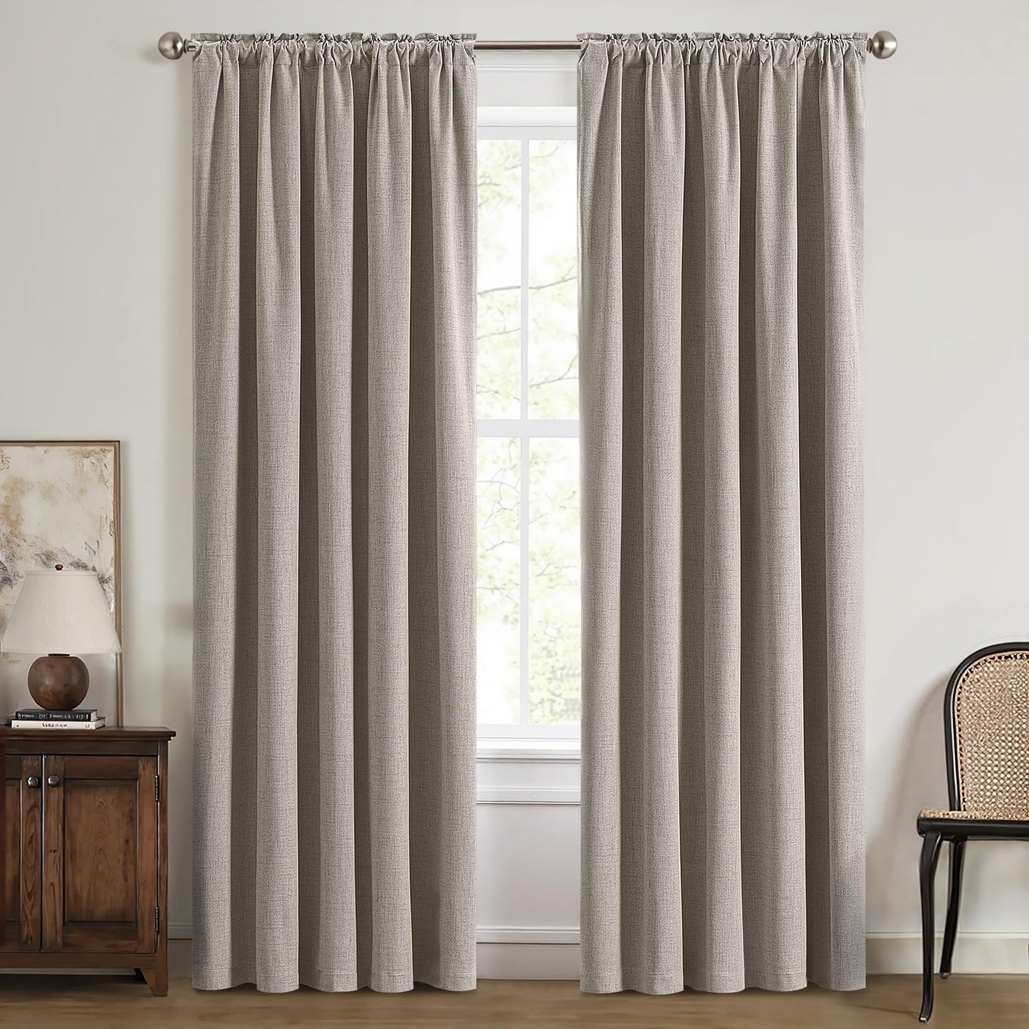 100% Blackout Curtains for Bedroom, Linen Solid Luxury Decor Thermal Insulation Room Darkening Drapes for Living Room Nursery Back Tab Rod Pocket 42 X 84 Inches, 2 Panels,Linen