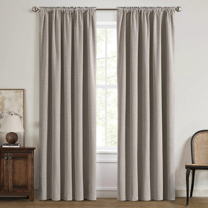 100% Blackout Curtains for Bedroom, Linen Solid Luxury Decor Thermal Insulation Room Darkening Drapes for Living Room Nursery Back Tab Rod Pocket 42 X 84 Inches, 2 Panels,Linen