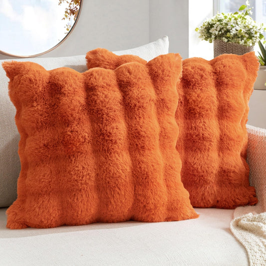 Pack of 2 Decorative Pillow Covers Fall Thick Soft Plush Faux Fur Throw Pillows Luxury Home Decor for Couch Bedroom Living Room Sofa,20X20 Inch Burnt Orange