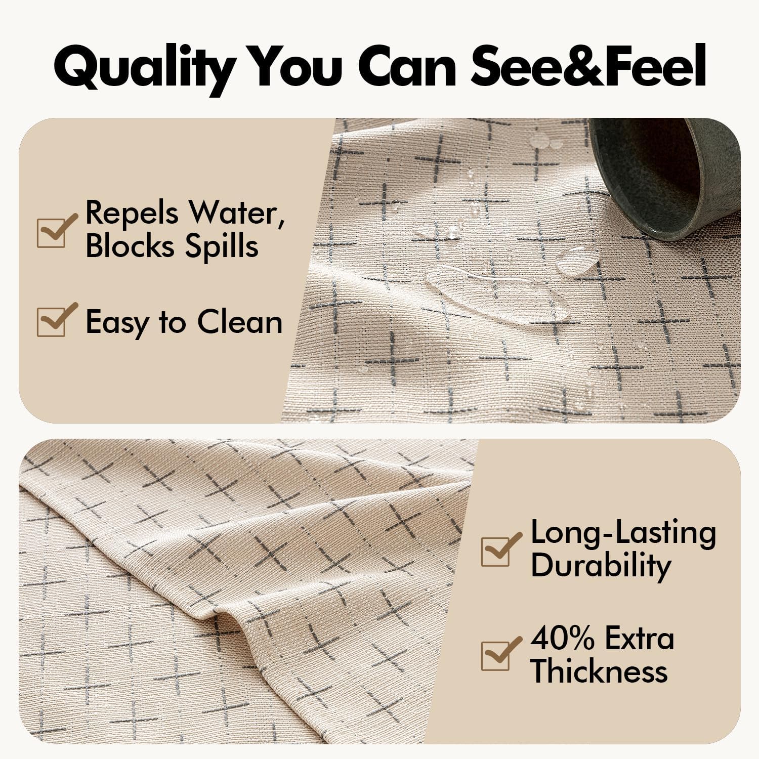 Natural Beige Linen Table Cloth Rectangle Tablecloth Waterproof Spillproof Cross-Star Textured Table Cloth, Decorative Rustic Farmhouse Style for Dining/Party/Buffet/Wedding,52X70 Inch