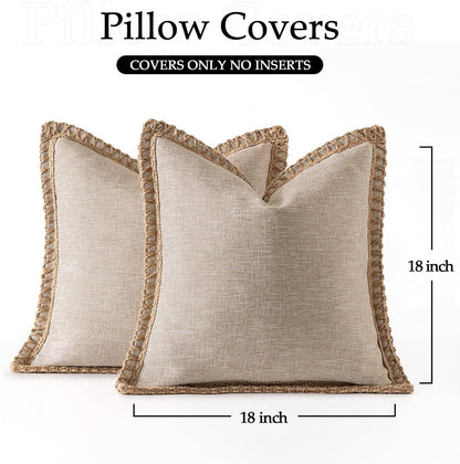 Pack of 2 Decorative Throw Pillow Covers Modern Farmhouse Outdoor Pillow Covers Neutral Linen Burlap Pillowcases Cushions for Couch Bed Living Room Sofa, Champagne 18 X 18 Inches 45 X 45 Cm