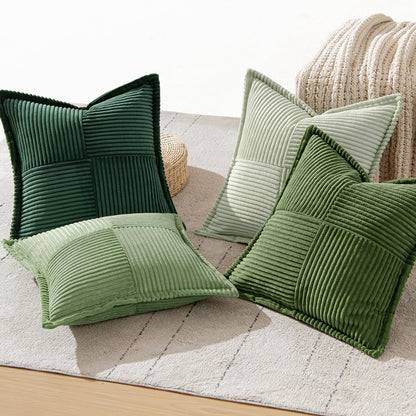 Christmas Green Decorative Throw Pillow Covers 18X18 Inch 4 Packs Soft Boho Farmhouse Pillow Cases Mordern Corduroy Patchwork Cushion Cases for Couch Sofa Bed Gradient Home Decor