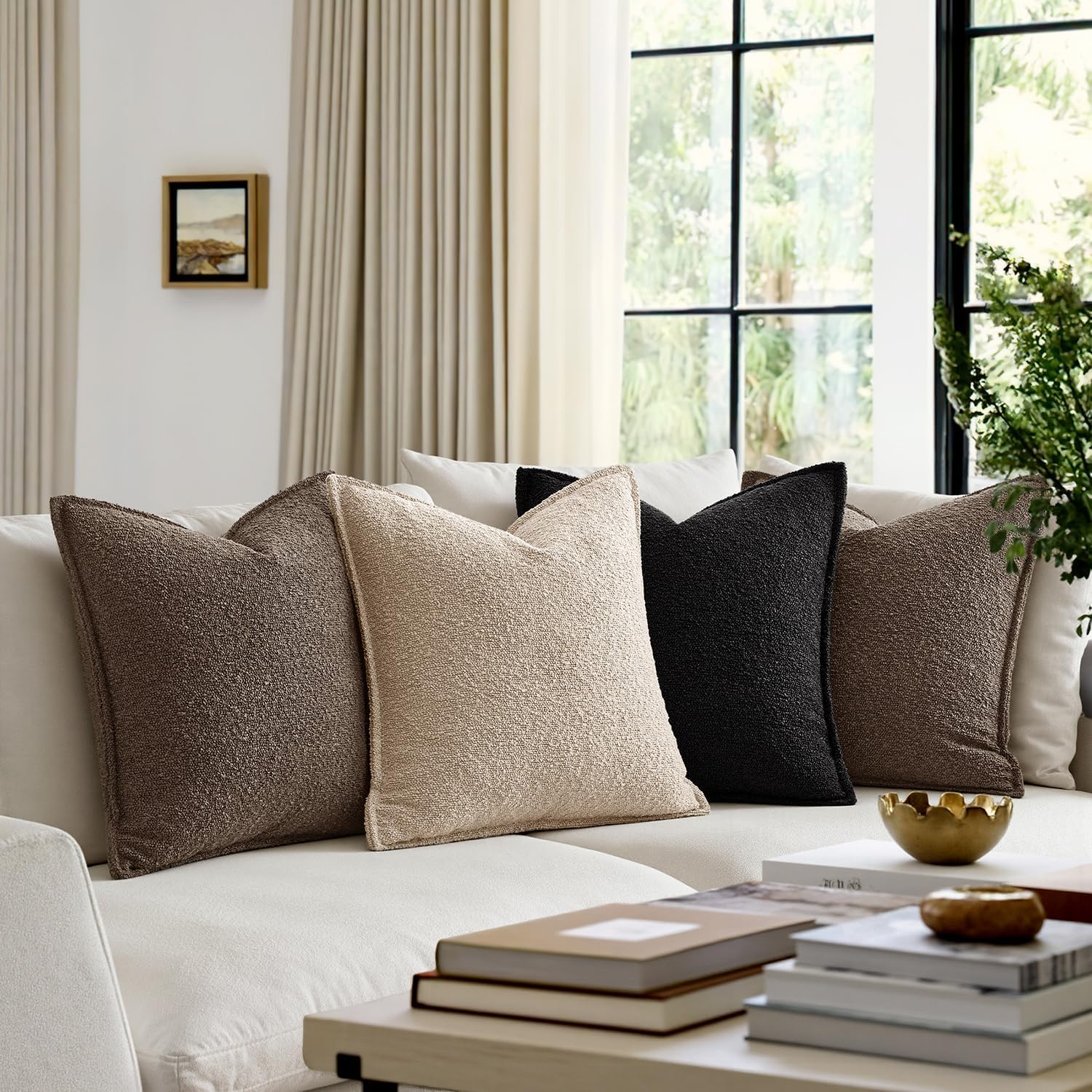 Pack of 2 Decorative Textured Boucle Throw Pillow Covers 12X20 Inch Dark Brown Broadside Thick Boho Lumbar Pillows for Farmhouse Accents Sofa Couch Bedroom Living Room Home Decor