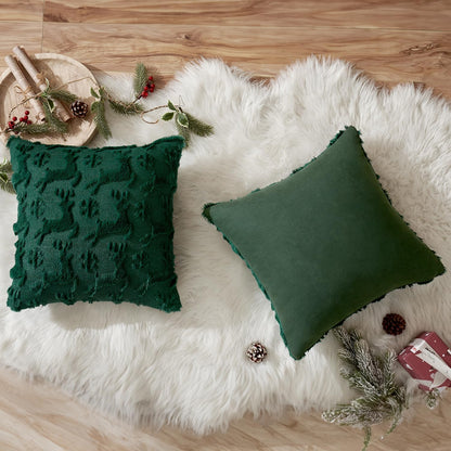 Christmas Reindeer and Snowflakes Pillow Covers 18X18 Inch Dark Green Throw Pillows Set of 2 Decorative Festival Soft Fluffy Winter Pillow Covers for Home Decors Couch Sofa Livingroom Bed